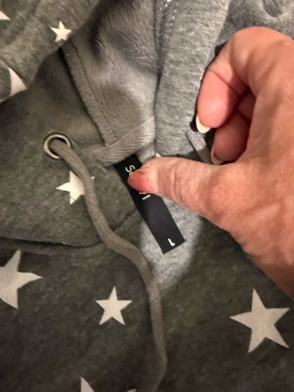 Savvi Shine Hoodie Star Print Gray Pullover | Plush Lined | Size L | EUC - Picture 13 of 13